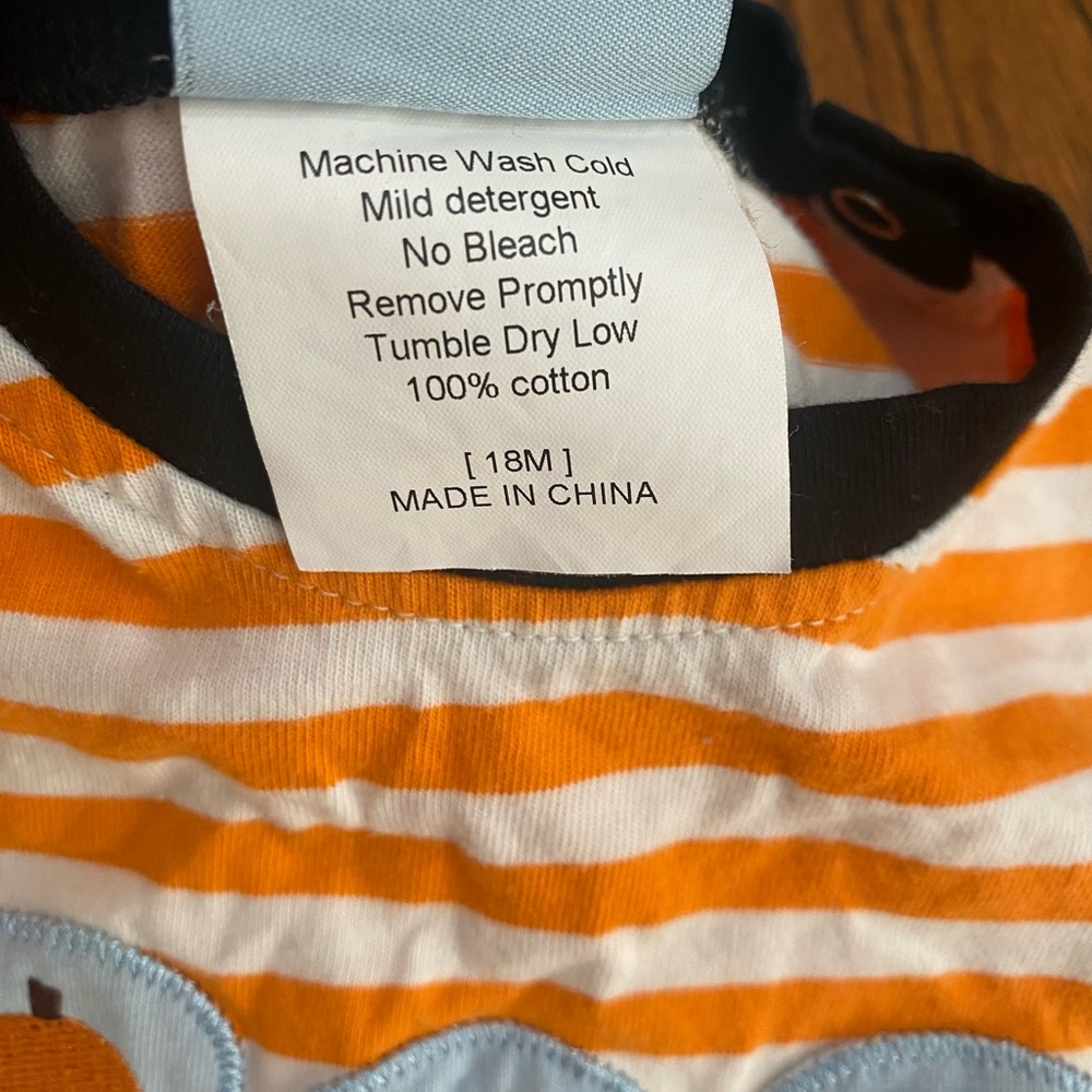 Three Sisters Halloween Boo Baby Infant Orange and White Striped Long Romper 18m - Picture 5 of 5